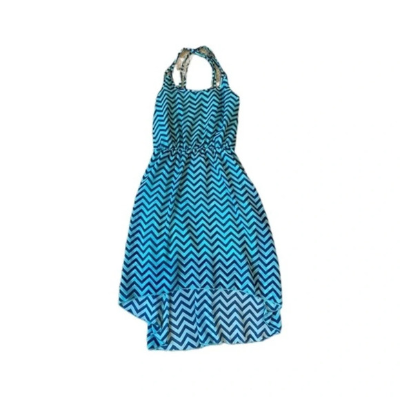 Women's Junior Medium Cute Chevron Blue and Teal Dress​​ - Picture 1 of 10